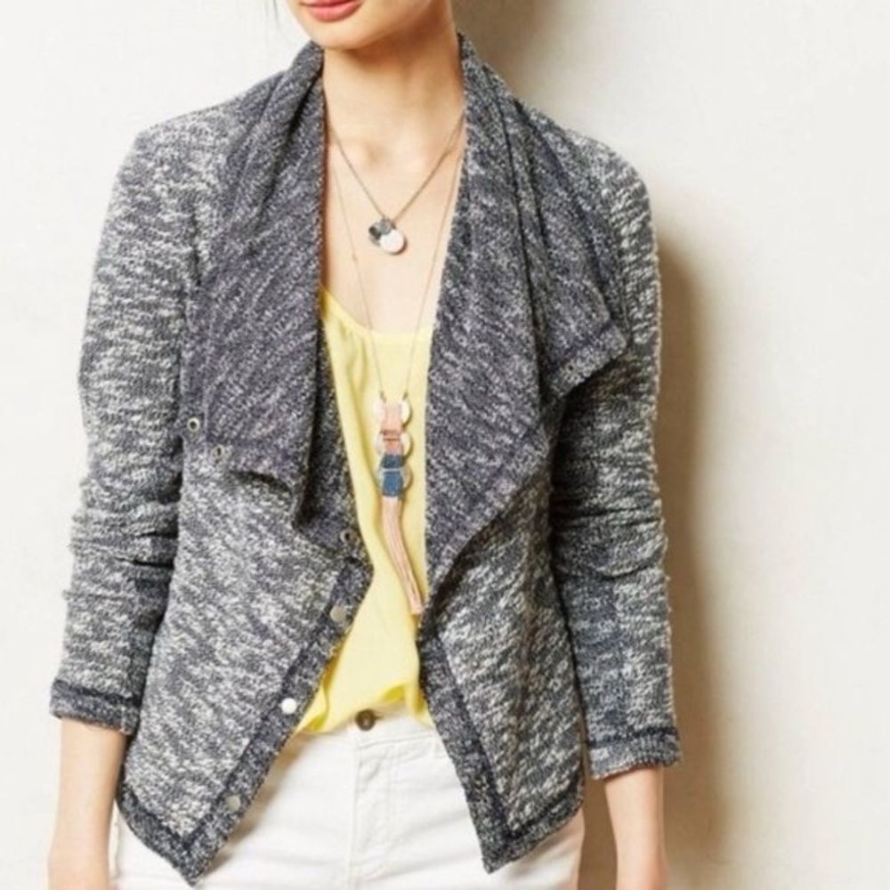 Anthropologie L Saturday Sunday Knit Asymmetrical Drape Sweater Snap Buttons